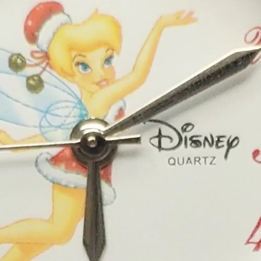 Disney Tinker Bell Holiday Quartz Watch Silver Red Leather